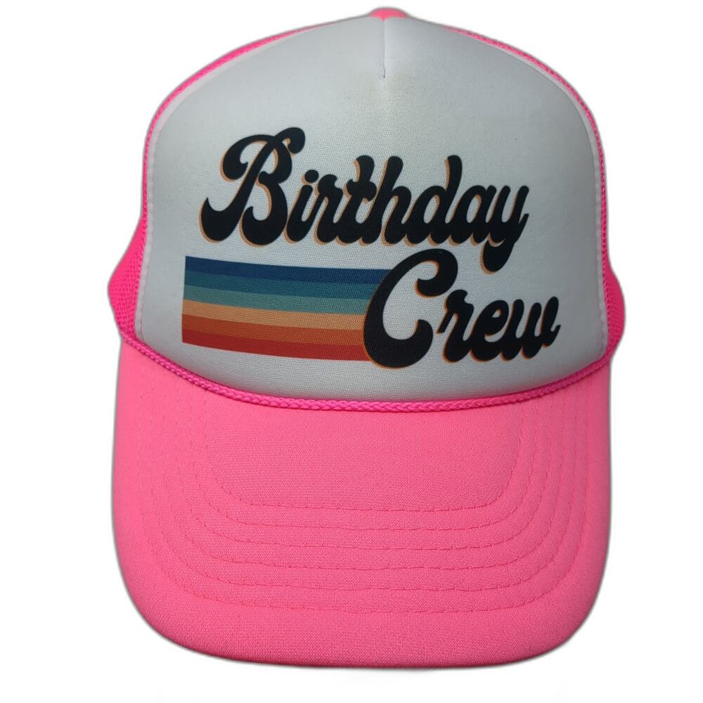Birthday Crew Snapback Trucker Hat Pink OS Adjustable Mesh Back Rope Nissun
